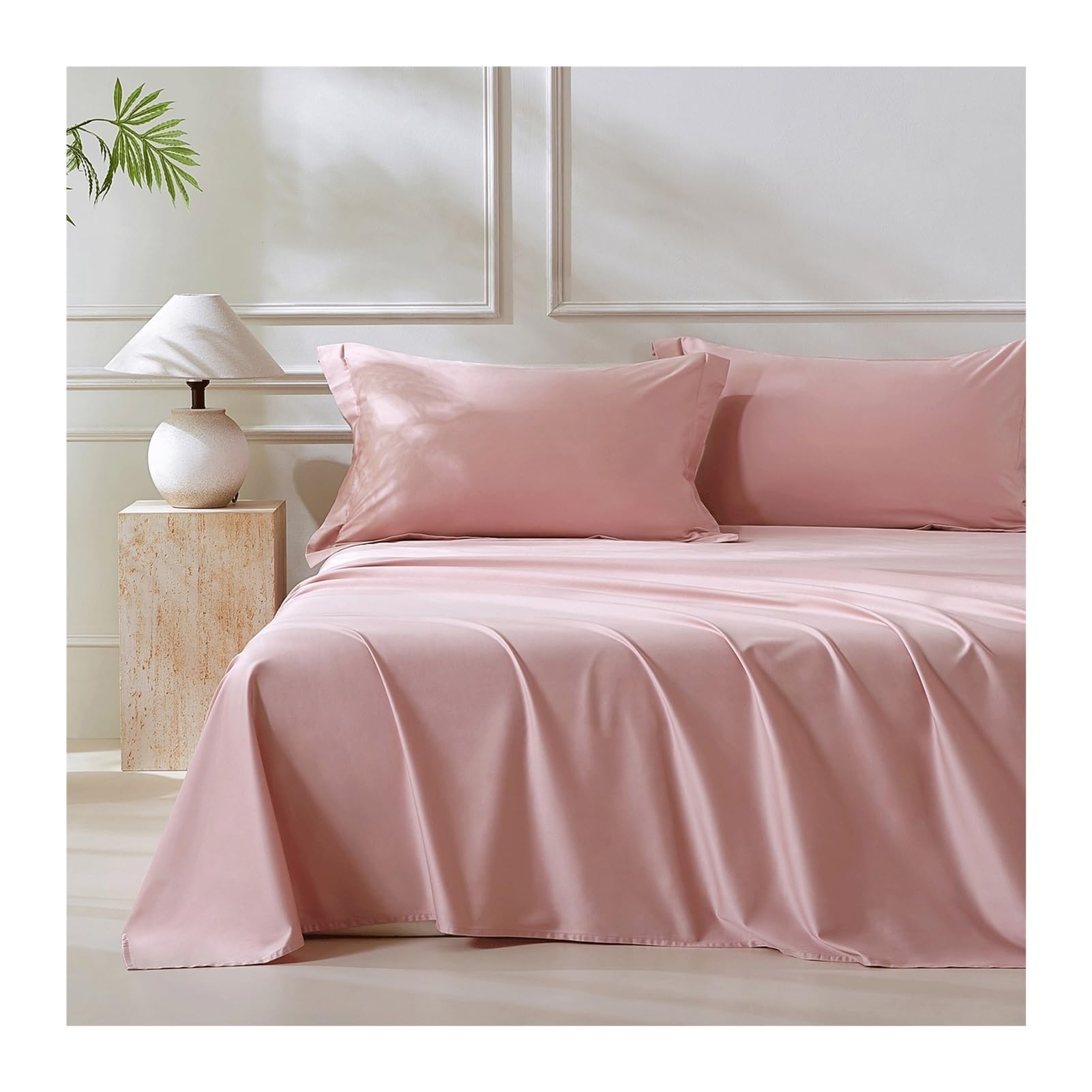Bettlaken Betttuch Laken Leintuch Haustuch 100S Langstapel-Baumwolle ohne Gummizug Ultraweich viele Farben und Größen(Pink,230x245cm)