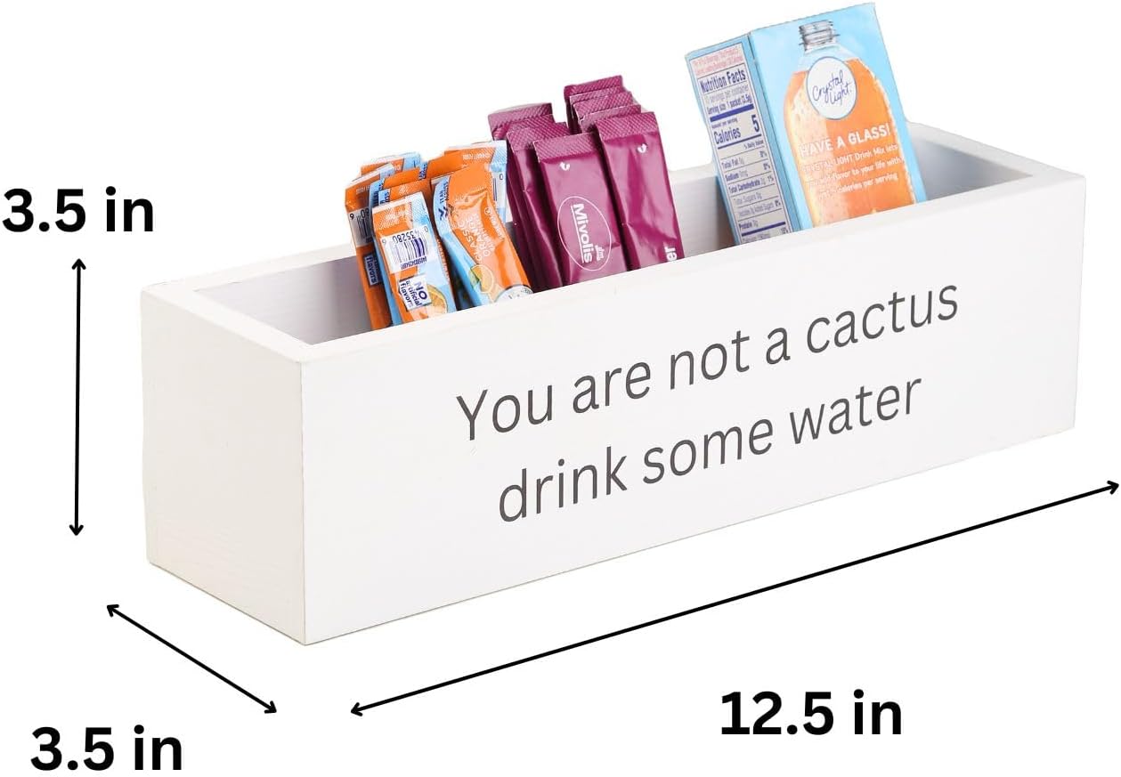 GoFika Water Flavor Packet Organizer | Drink Mix Holder | Hydration Station | 5 Slots Wood Caddy White