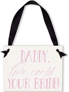 Ritzy Rose Daddy Here Comes Your Bride Wedding Sign for Groom's Son or Daughter as Ring Bearer or Flower Girl -11x8.5 in Banner Tailored with Your Preferred Paper, Ribbon and Font Color