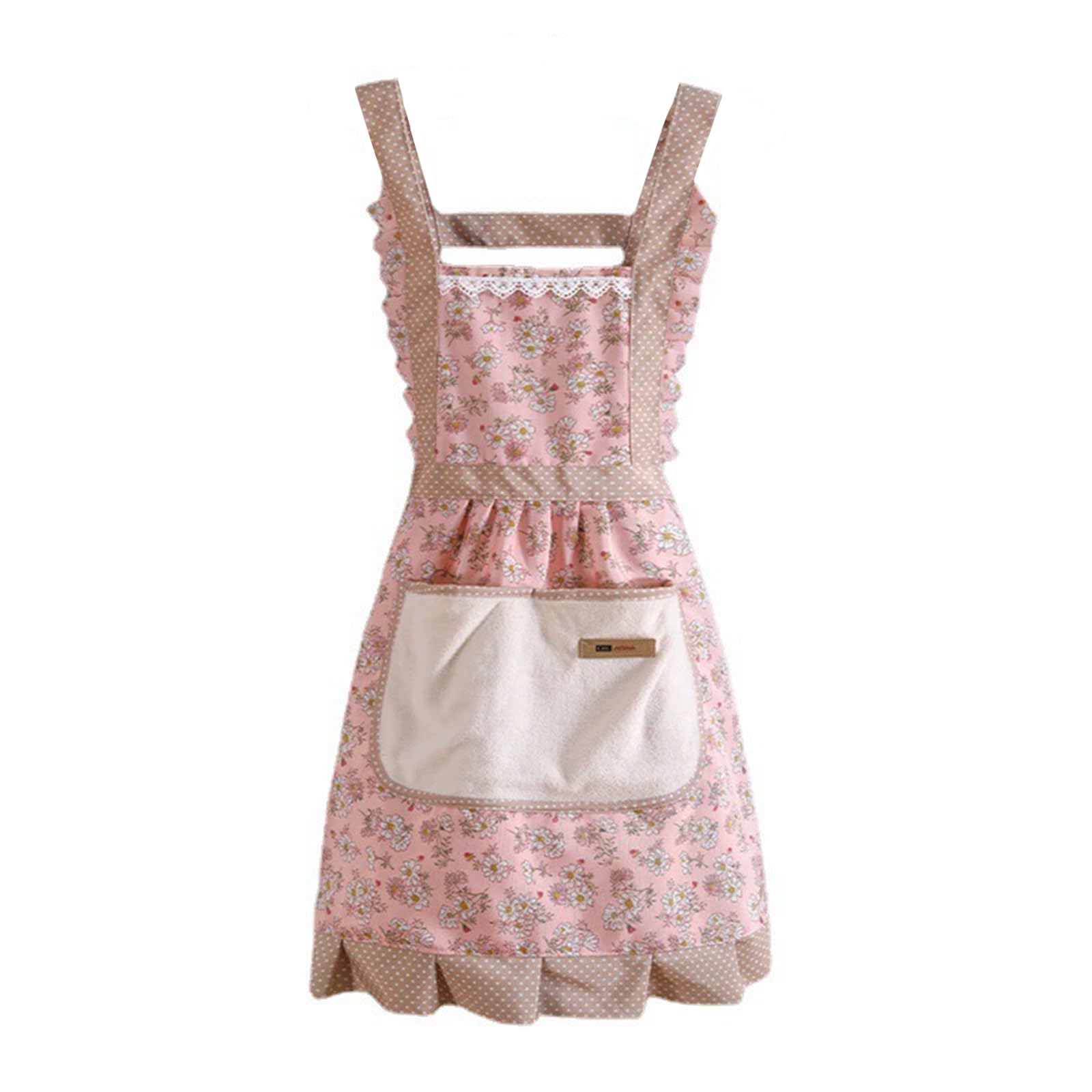 Shirene Damski fartuch kuchenny, vintage, różowy płócienny kwiatowy fartuch z kieszeniami, regulowany fartuch kuchenny, fartuchy dla kobiet do kuchni, pieczenia, ogrodnictwa, grilla (różowy)