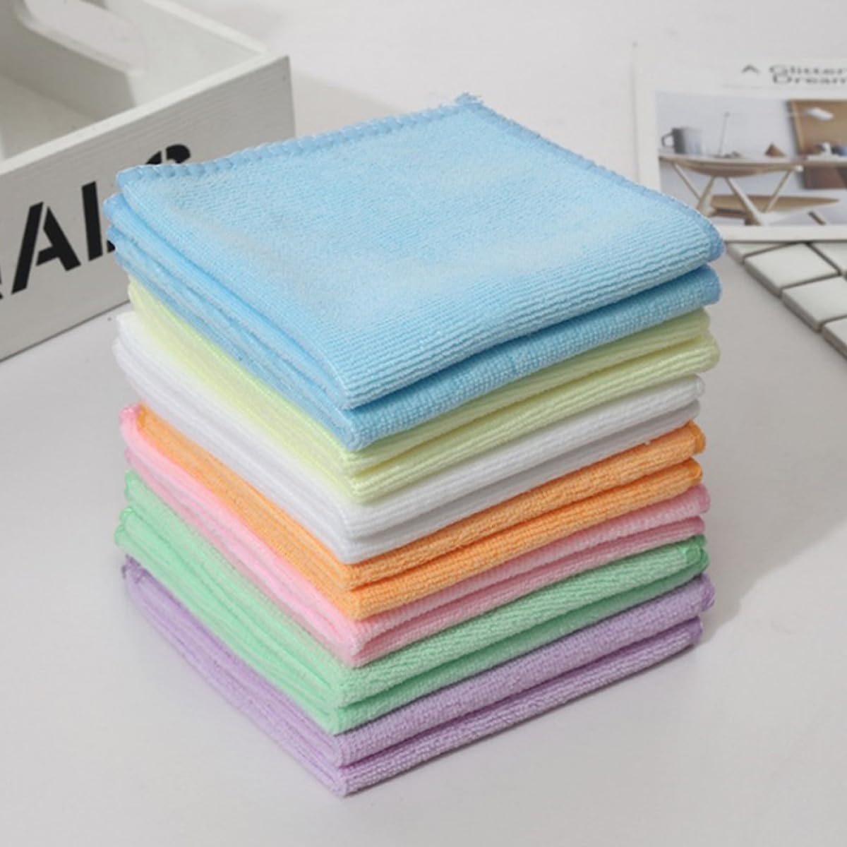 50pcs Microfiber Cleaning Kerchief and Face Towel 30x30cm 140g Absorbent Square Washcloths for Kitchen, Car, and Household Cleaning Color