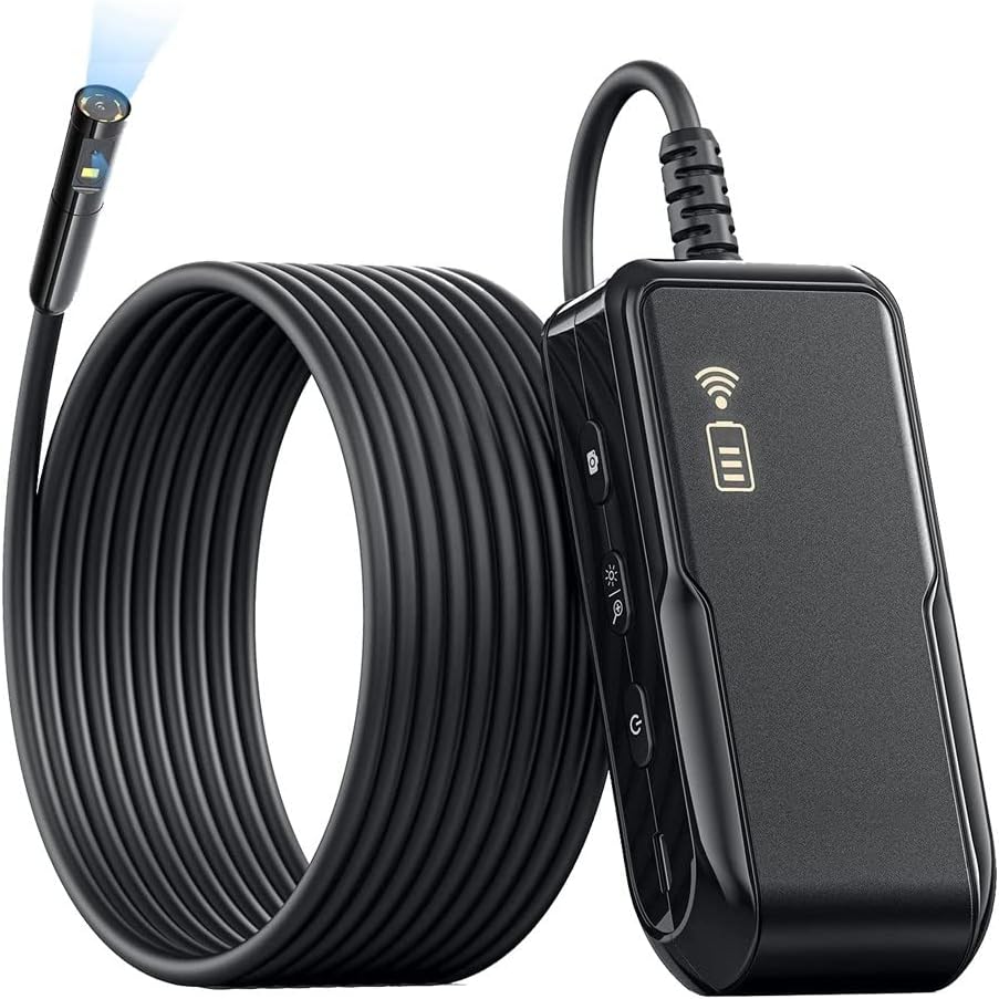5,5 mm podwójny soczewki Endoskop bezprzewodowy, kamera kontroli Wi-Fi Borescope dla i iPhone'a, kamera Zoom Zakres z 7 diodami wodoodpornymi 5m/16 stóp.
