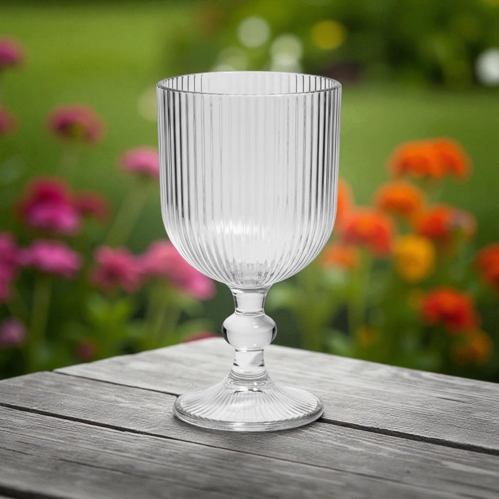 GMMH 6er-Set Geriffelte Trinkgläser und Weingläser, Line, Linie Geriffelt, Ribbed, Glas, Longdrinkgläser, Cocktail Gläser mit Prägung, Trinkglas, Weinglas, Wasserglas (Klar Weinglas) Küche, Haushalt & Wohnen