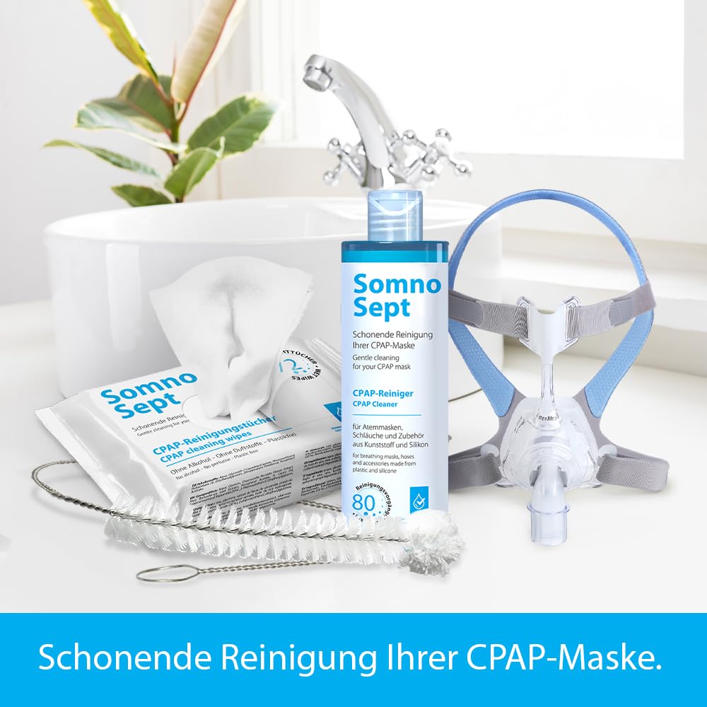 CPAP-Reinigungsset (SomnoSept 400ml, SomnoSept Reinigungstücher 72 Stück, oxyhero brush 15 mm) – Hochwertiges Rundum-sorglos-Reinigungspaket