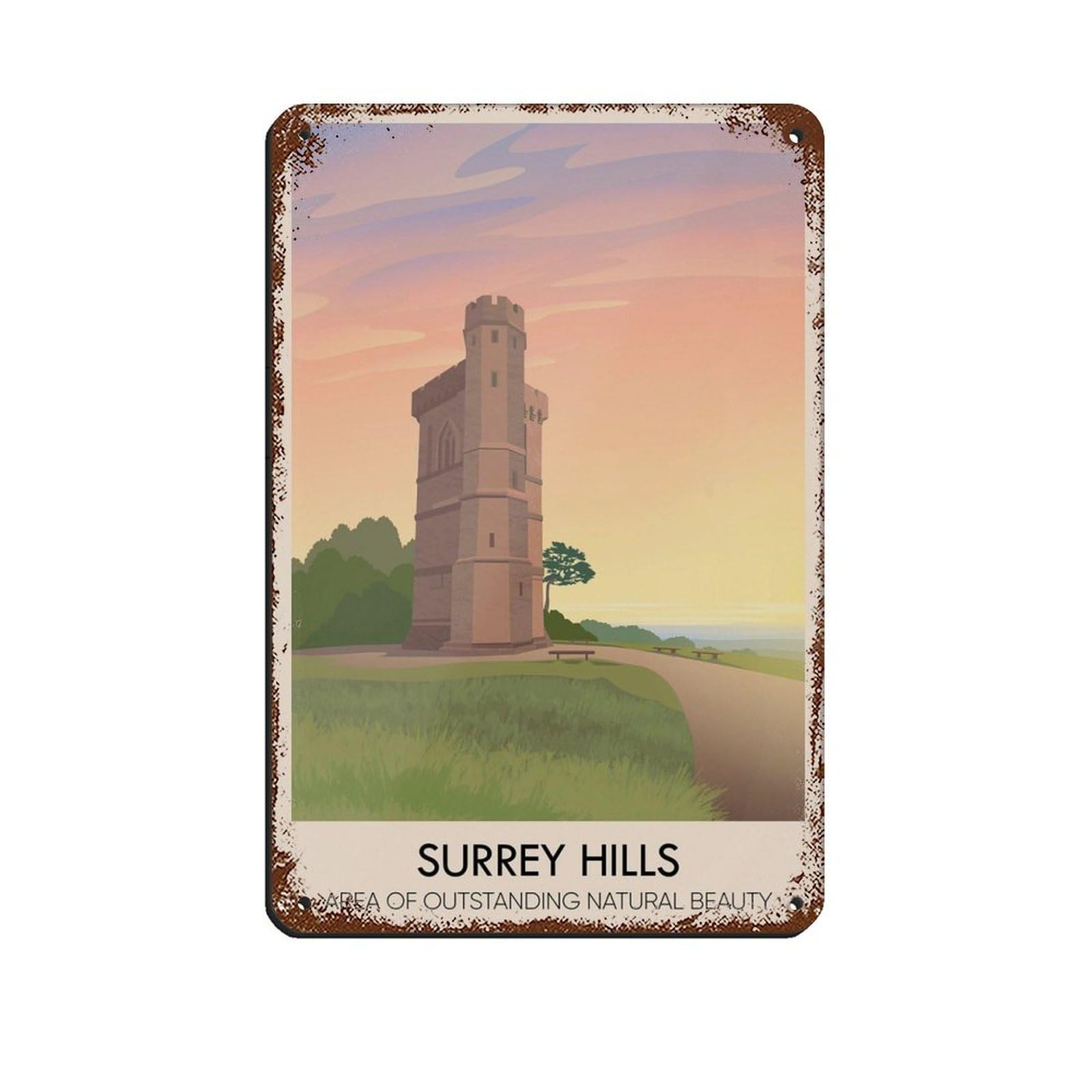 Lxwnze 20L X 30W Cm Surrey Hills Aonb Poster,Leith Hill Travel Retro Poster Metal Tin Sign Chic Art Retro Iron Painting Bar People Cave Cafe Family Garage Poster Wall Decoration 8X12inch(20X30cm)