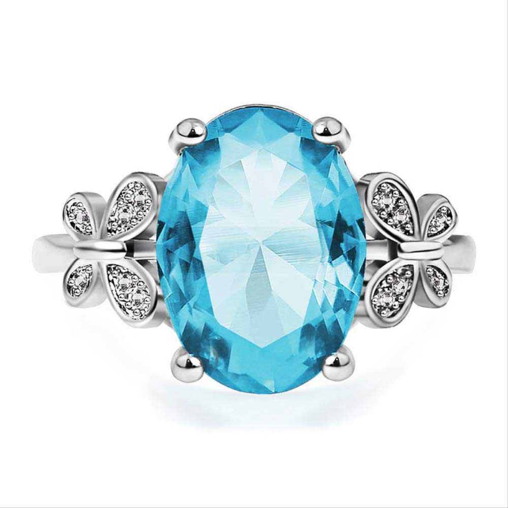 100% echter 925-Ring mit 10 x 14 mm Aquamarin-Edelstein, für Damen, Verlobung, Ehering, edler Schmuck