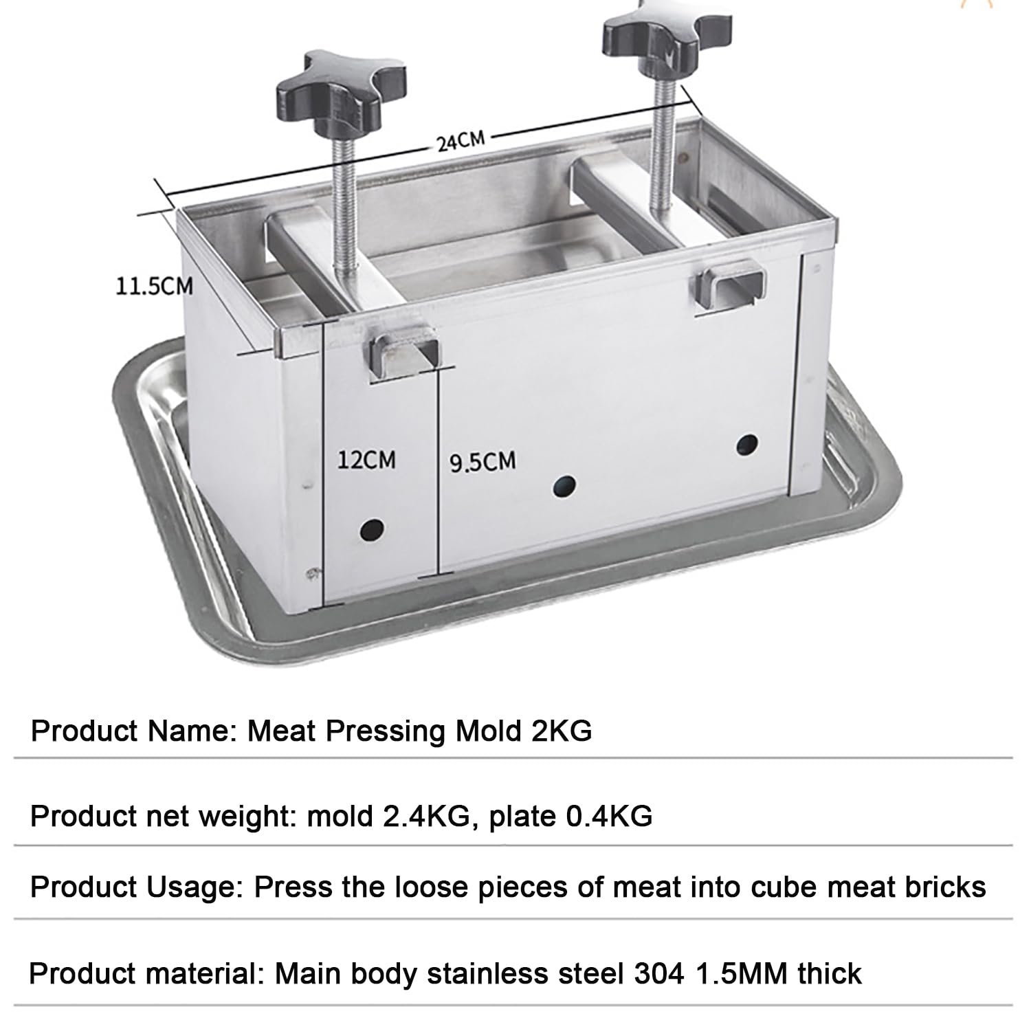 Stampo per carne in acciaio inox, con dispositivo di pressurizzazione a doppia vite, piastra di base rimovibile, per hamburger, slider, barbecue, grigliate, manzo