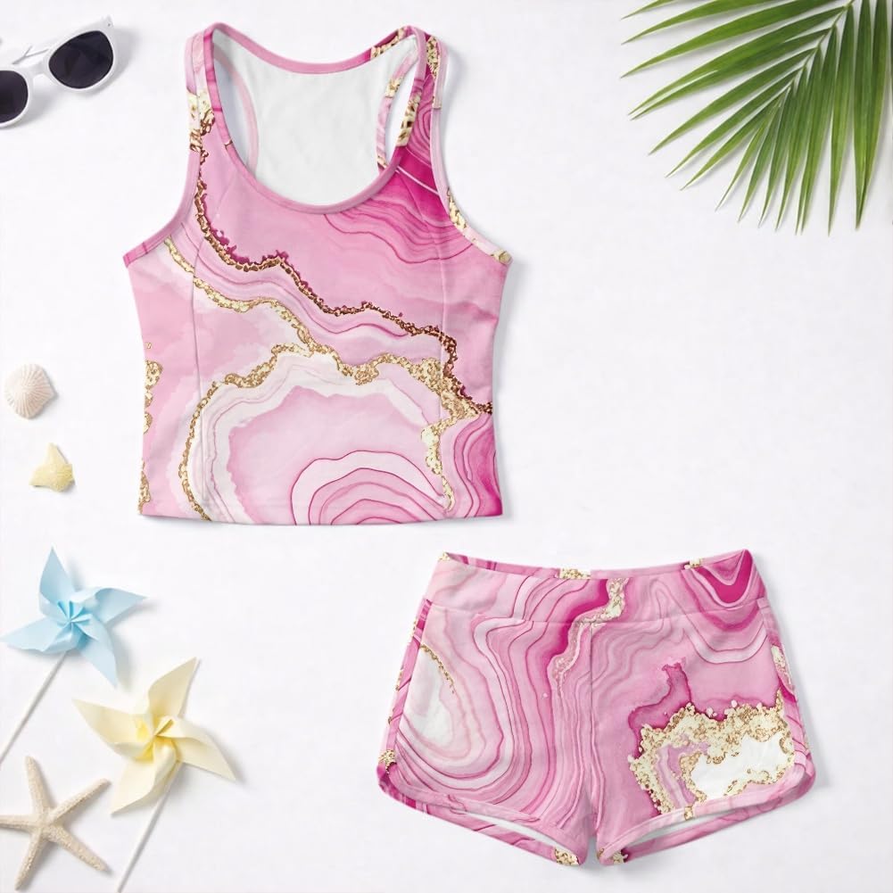 Cute Two Piece Tankini Set with Donut Candy Pattern - Great for Summer Beach Pool Fun