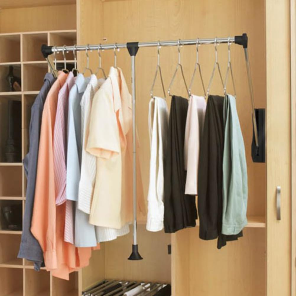 Pull Down Wardrobe Rail, Retractable Clothes Hanger, Adjustable Width Space Saving Design, Easy Installation, 90° Pull Down Mechanism, Fits Closets from