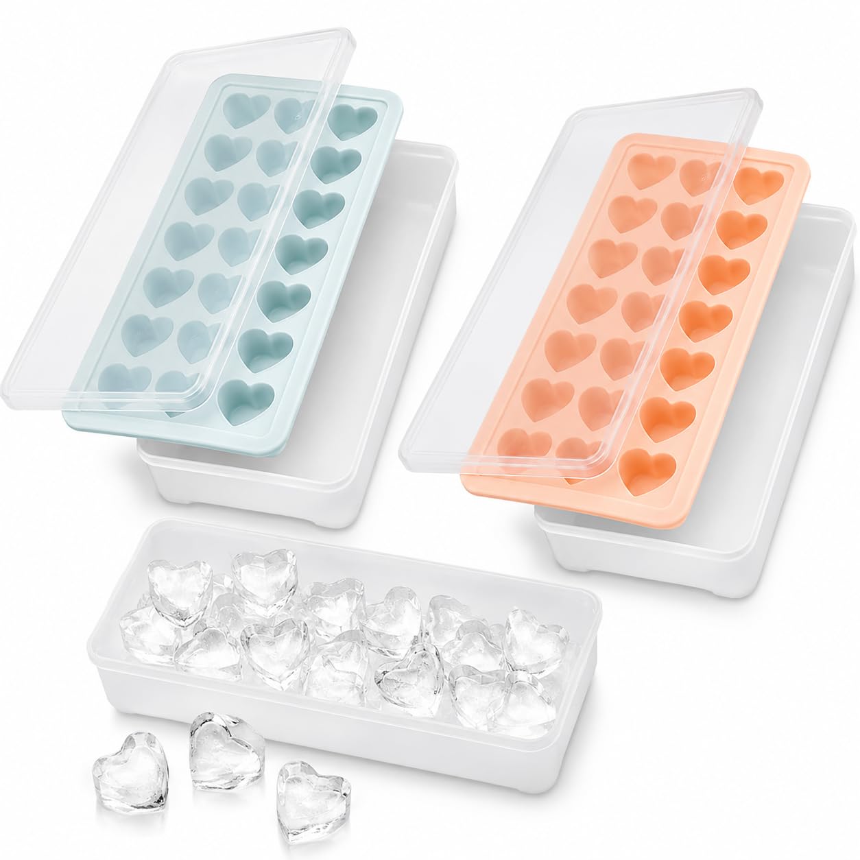 Photo 1 of 2 Pack Heart Shpaed Ice Cube Trays with Lids, 42 Holes Silicone Heart Ice Cube Molds for Whiskey, Cocktail, Fun Shapes Ice Cubes, Chocolate, Candle, Candy, Jelly, Jello - with Lids Bins