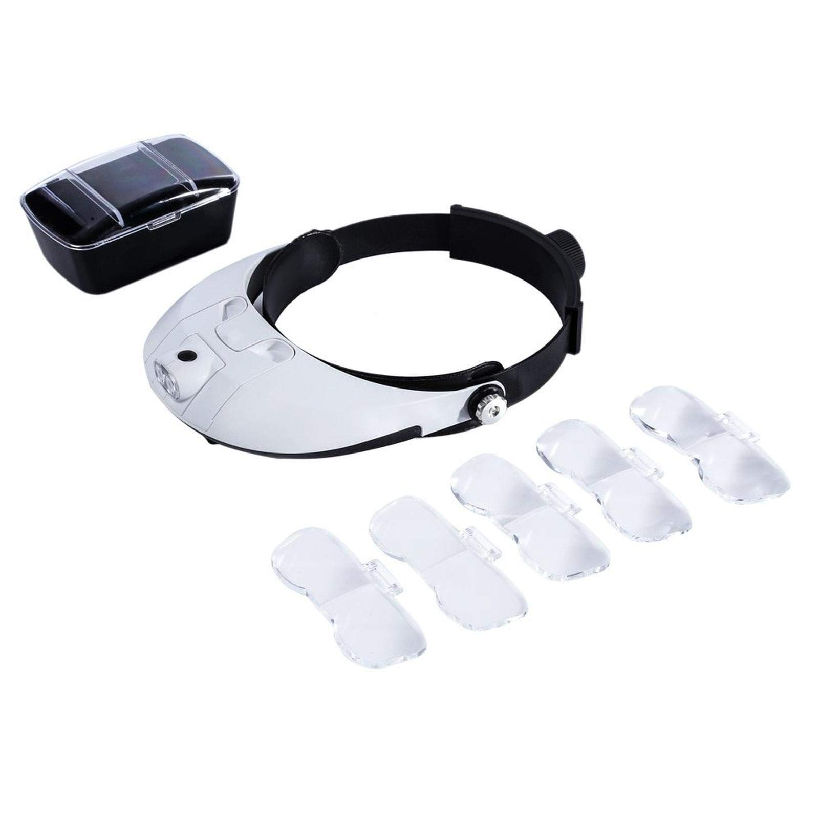 Lupe, Stirnbandlupe, Lötbrille, LED-Lampe, Licht, Lupe, abnehmbares Glas.