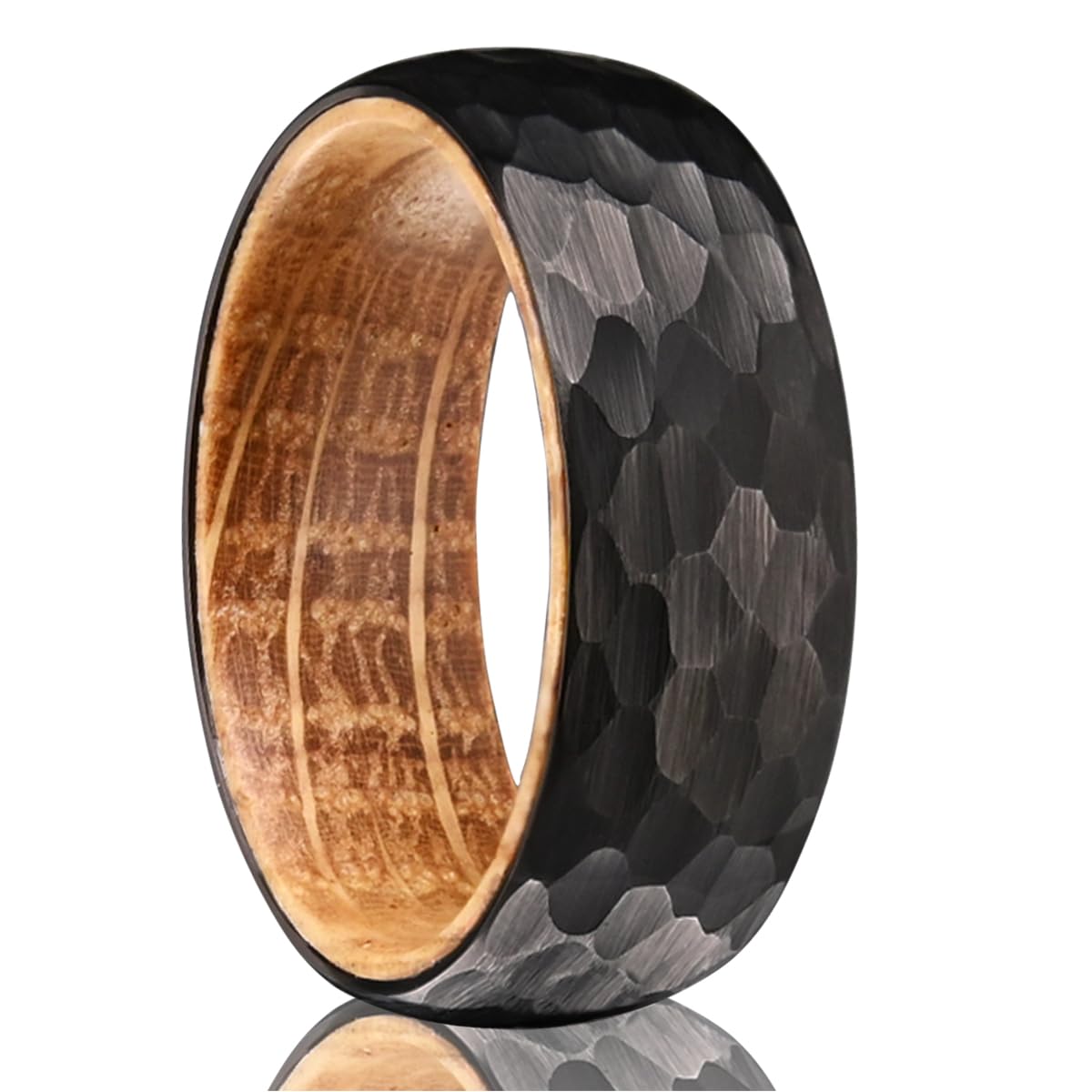 Concept Knight Tungsten Carbide Rings for Men Women 8mm Men's Engagement Wedding Bands Black Hammered Whiskey Barrel Wood Matte Brushed