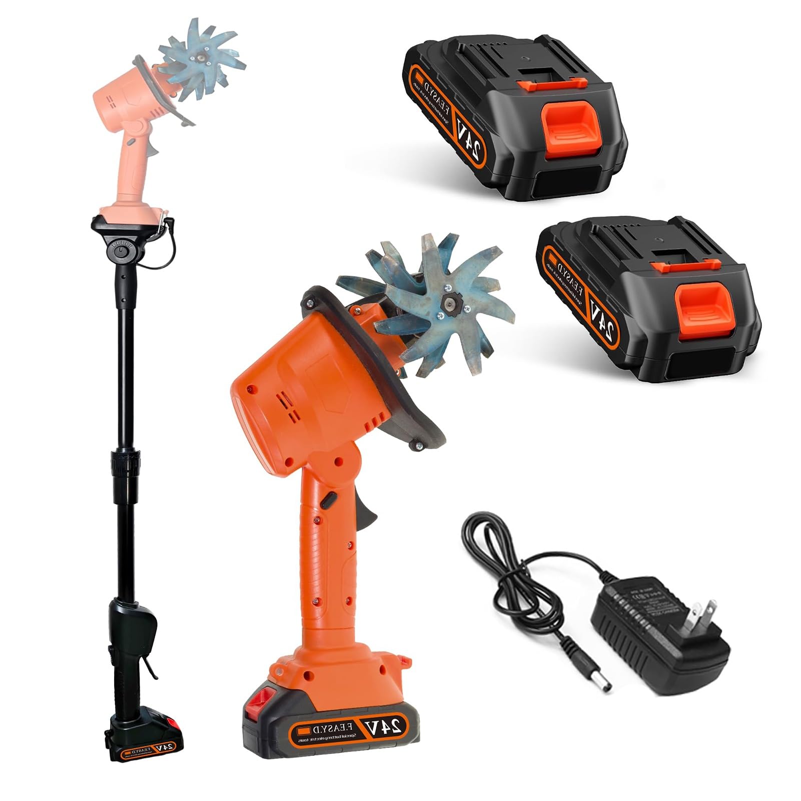 Rotocultivador eléctrico de jardín, minicultivador inalámbrico de 21 V, cultivador de Tierra portátil, 235 RPM con 4 Filas de púas, Cargador de 2 baterías de 1,5 Ah, Ancho de labranza de 10 cm