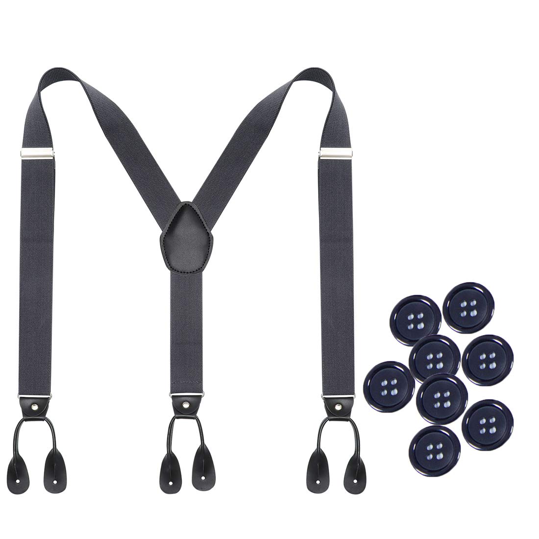KajeerMens Button Braces for Trousers - 1.37 Inches Adjustable Faux Leather Suspenders for Men’s Heavy Duty with 8 Buttons