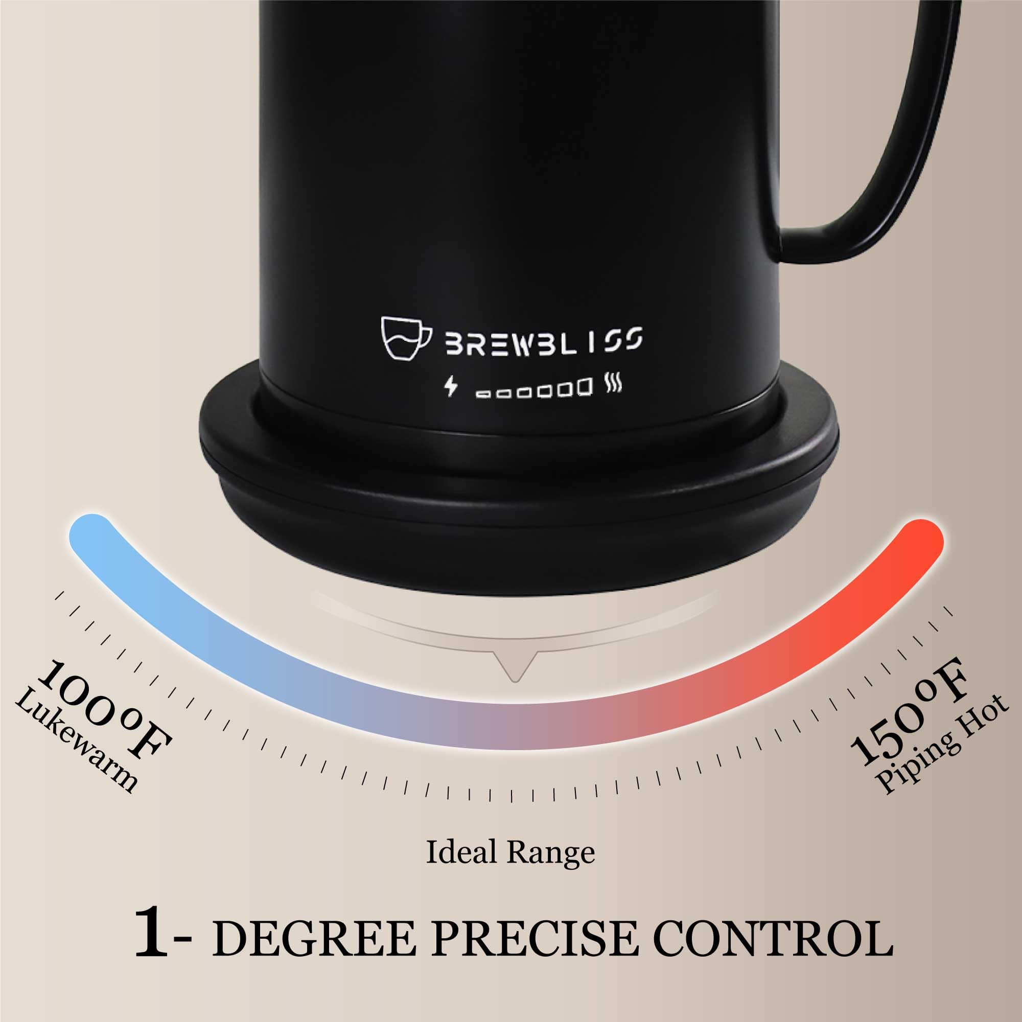 Brewbliss - Taza inteligente de control de temperatura, 14 onzas, taza de café con calefacción automática y controlada por aplicación con duración de la batería de 80 minutos, calentador de taza con 6