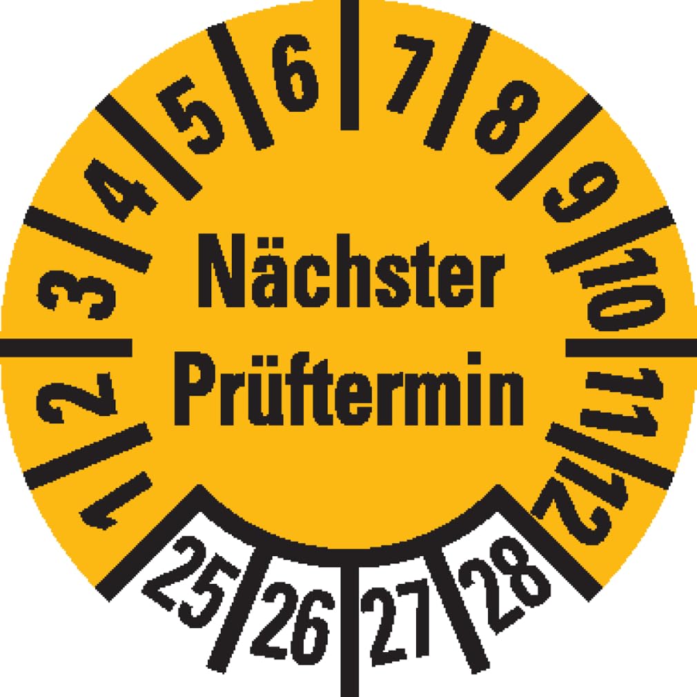 Dreifke® Prüfplakette Nächster Prüftermin 25-28, gelb, Folie, ablösbar, Ø 10mm, 128 Stück