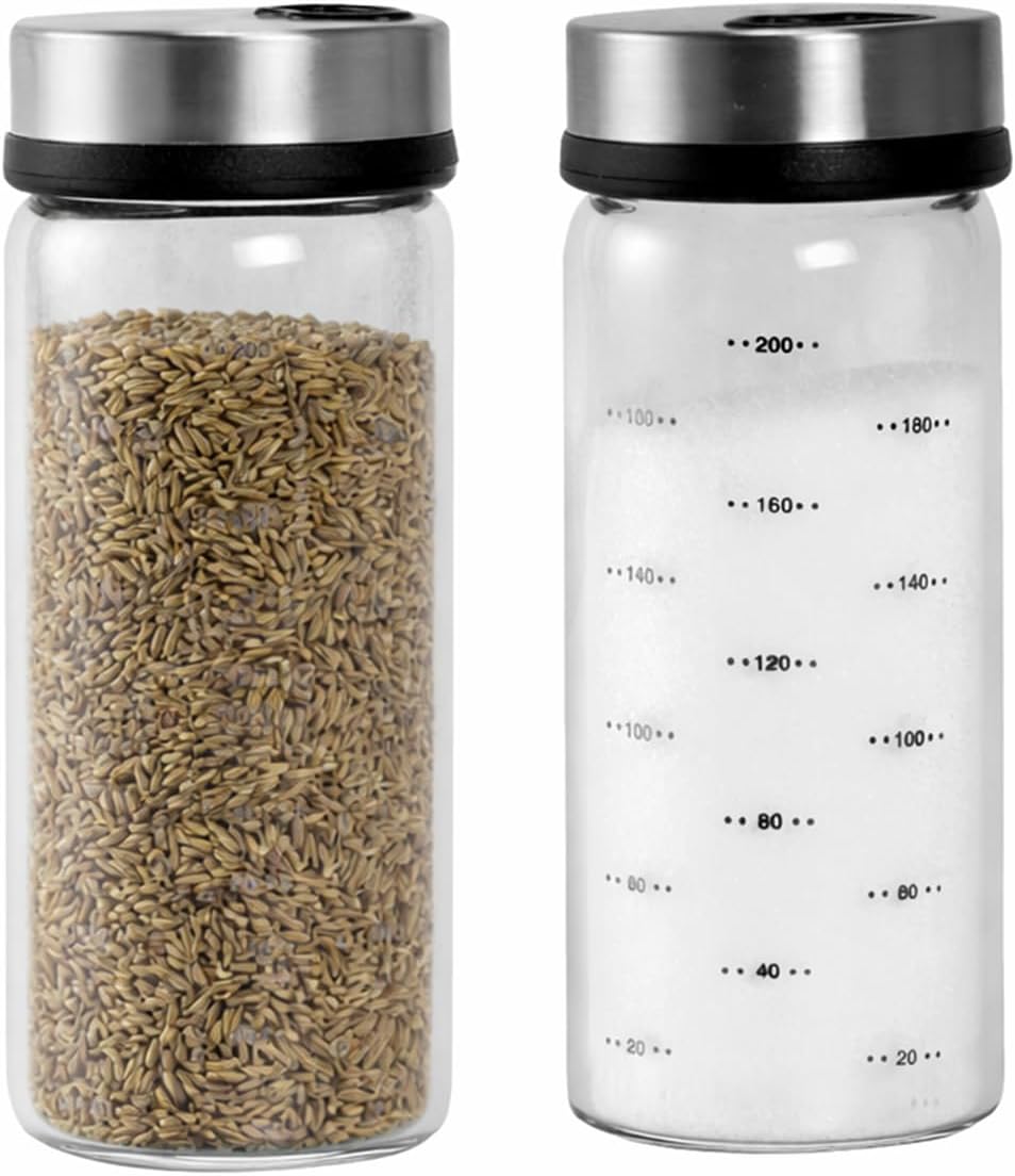 Seasoning jar with 304 Stainless Shaker Sets,Salt and Pepper Shakers with Adjustable Pour Holes for Himalayan, Kosher and Sea Salts.Set of 2 Pcs
