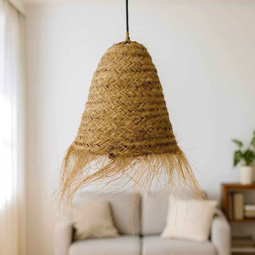 Generico Lampadario a Sospensione in Paglia Artigianale Marocchino: Stile Etnico, Illuminazione Naturale e Accogliente 2403211007 Rattan Vimini Giunco Bambù Senza Impianto Elettrico