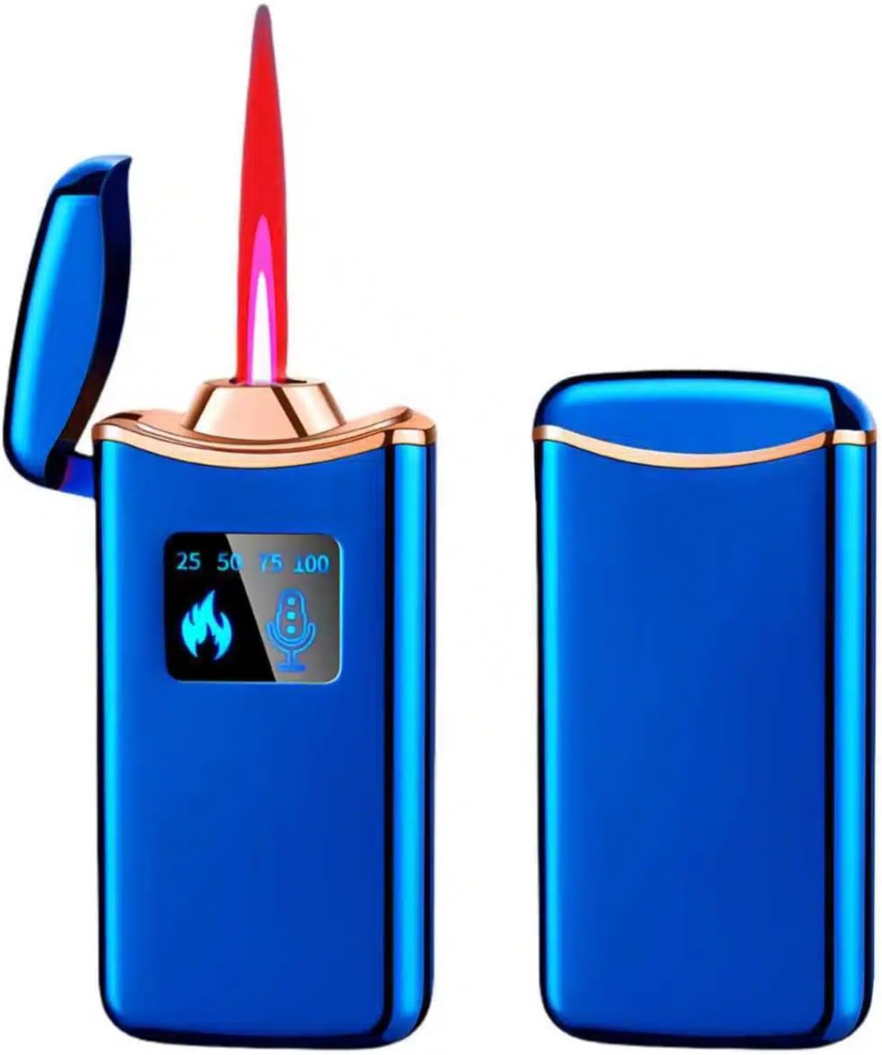 NINSI Smart Butane Lighter, Voice-Activated Sensor Torch Lighter with 4 Ignition Modes, Windproof Red Flame Refillable Lighters (Without Fuel) (Blue Ice)