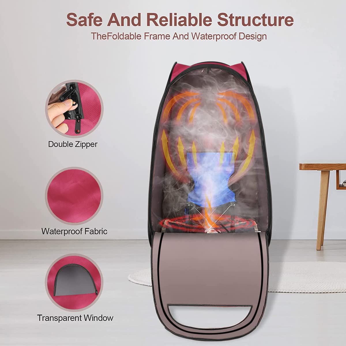 Kawachi Portable Steam Sauna Bath for Home, Full Body Personal Sauna, 1.5L 750W Steam Generator, 60 Minute Timer (Baby Pink) 2
