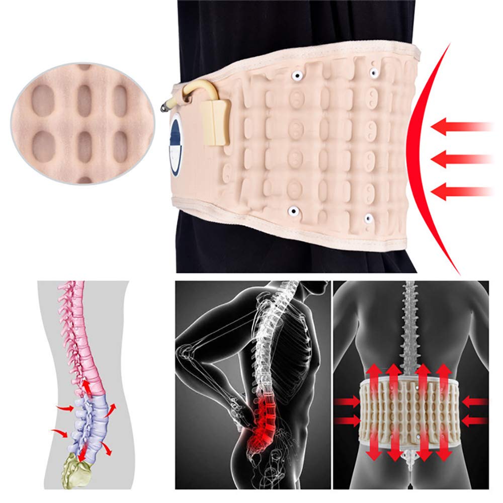 Faja Lumbar Fitness, ciática, escoliosis, Discos herniados, Alivio de tensión y esguince, cinturón de tracción del Aire espinal, con Correa de extensión,Negro