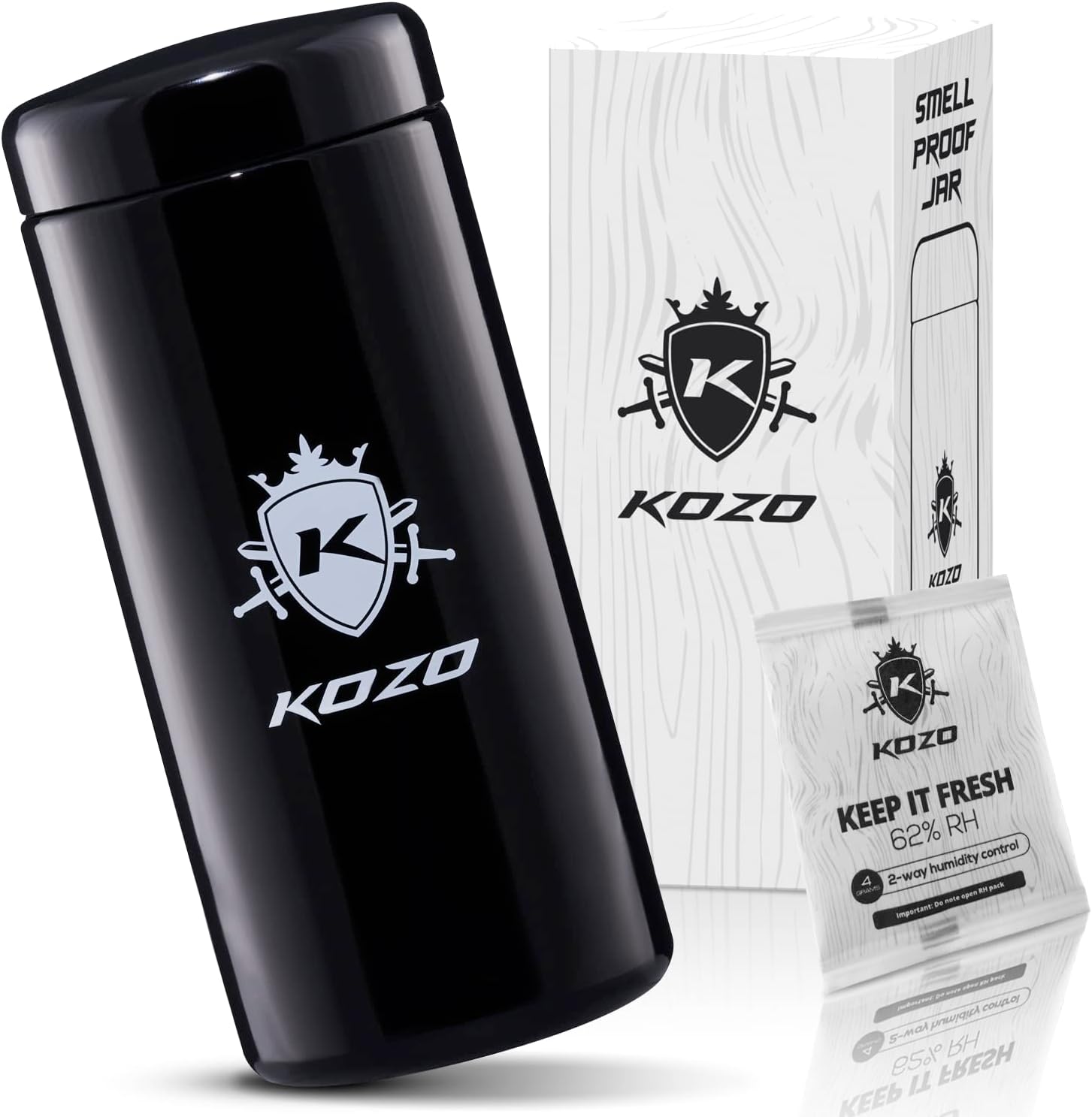 Black Glass Airtight Storage Jar, with UV Protection. Airtight Container with Humidity Pack. Keep your Serving Spices and Herbs Fresh for Longe. Large, Stylish Two oz Size (2 OZ - 1000ml)