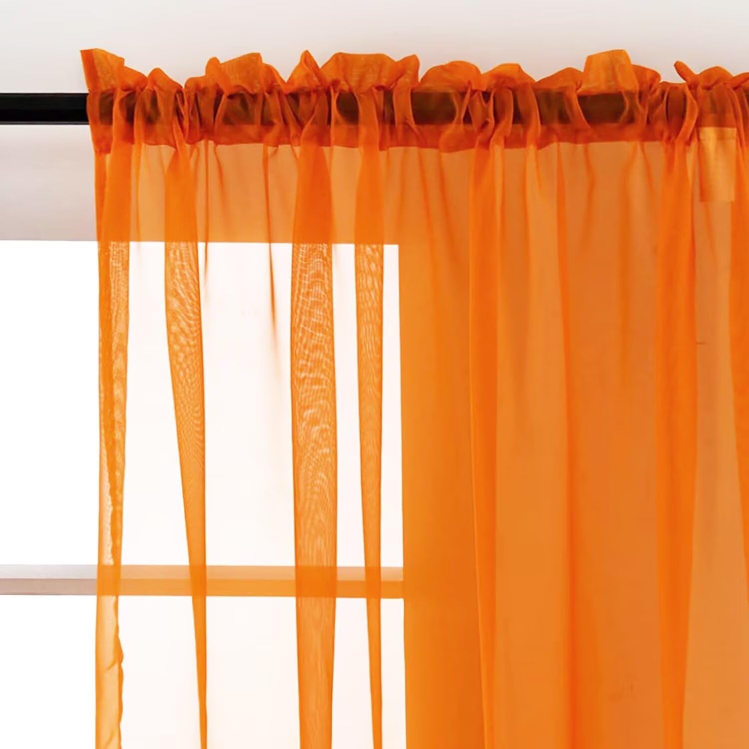 SpaceDresser Orange Sheer Curtains 4 Panels Rod Pocket Semi-Sheer Curtain 108 Inches Long Light Filtering Voile Window Drapes for Bedroom Living Room Kitchen, Each 52W x 108L