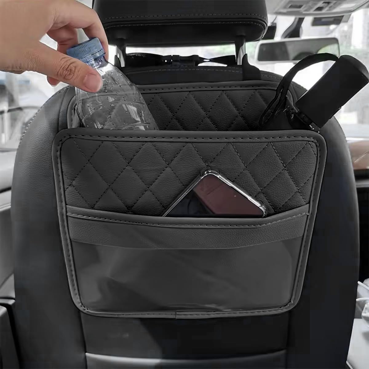 Vizaro Car back Seat organizer and hanging storage bag-Premium leather 25.5 CM Multifunction Car Seat Back Organizer for Kids & Adults (Black) 4