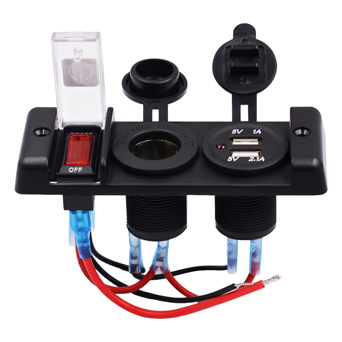Prise Allume-cigare Double USB 12-24 V Étanche en Abs Noir