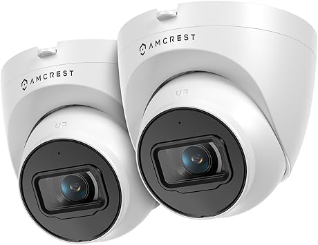 Amcrest 2-Pack 5MP UltraHD Outdoor Security IP Turret PoE Camera with Mic/Audio, 5-Megapixel, 98ft NightVision, 132 FOV, IP67 Weatherproof, MicroSD Recording 256GB, 2PACK-IP5M-T1179EW-AI-V3 White