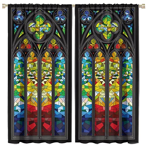 DDCBNS Stained Glass Windows Curtains,Mid-Century Vintage Bohemian Design Abstract Art Style...