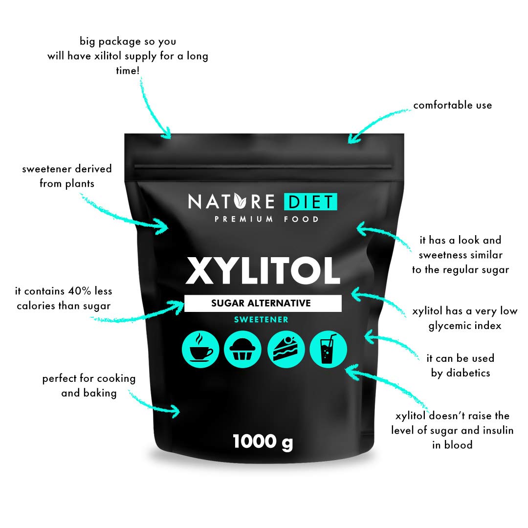 Nature Diet Ksylitol Naturalny Cukier | 1000 g | Zdrowa Alternatywa dla Cukru, Niski Indeks Glikemiczny | Do Wypieków, Deserów i Napojów