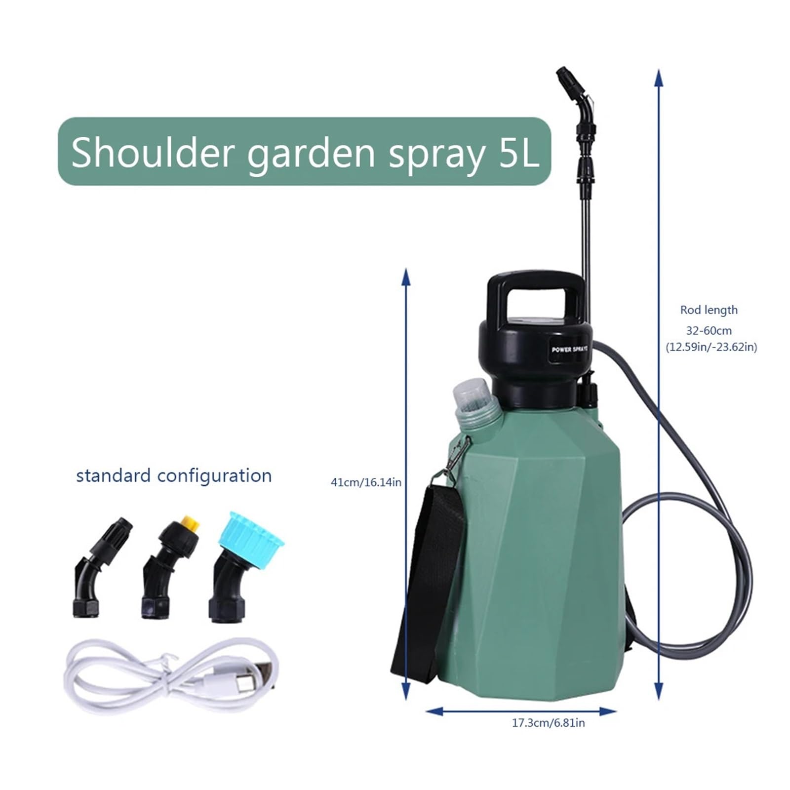 Spruzzatore elettrico, Spruzzatore elettrico for irrigazione posteriore con spruzzatore 8L/5L, strumento di for giardino agricolo ricaricabile atomizzatore ad alta pressione(5L Green C 4000mAh)