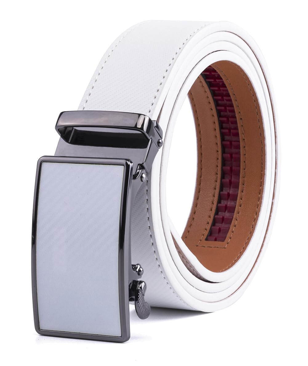 Fabio Valenti Men's 2091 White Belt,Ratchet Belt Dress With 1 3/8" Genuine Leather With Easier Adjustable Buckle, Trim To Fit (, Adjustable 46”)