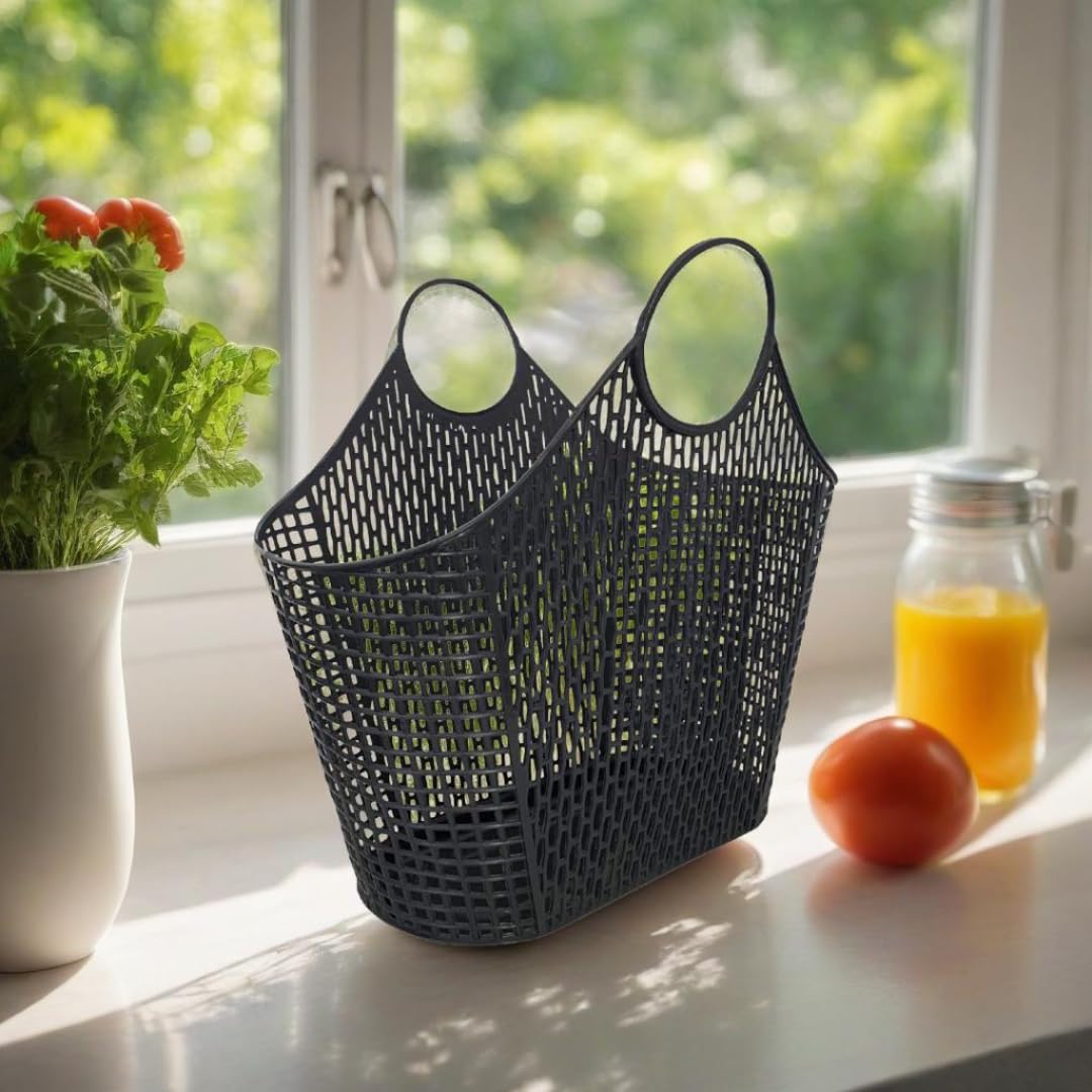 Absolute Deal Portable Shower Caddy Tote Plastic Basket with Handle Storage Organizer Bin for Bathroom, Pantry, Kitchen, College Dorm, BLACK, 1