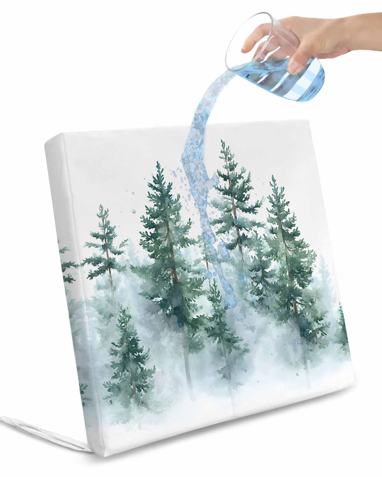 2 Pack Forest Green Ombre Waterproof Cushion Covers with Ties, Outdoor Patio Chaise Lounge Chair Seat Cushion Slip Covers Replacement(Only Cover) Watercolor Sage Green Trees 20