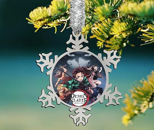Miniatura 2 de Decoraciones de Navidad de anime, adornos colgantes de copo de nieve, colgante de acero inoxidable, adorno hecho a mano para árbol de Navidad, boda,