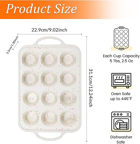 Miniatura 3 de Moldes de silicona para magdalenas de 12 tazas para hornear, molde de silicona para magdalenas con asa, fácil de limpiar, molde para magdalenas