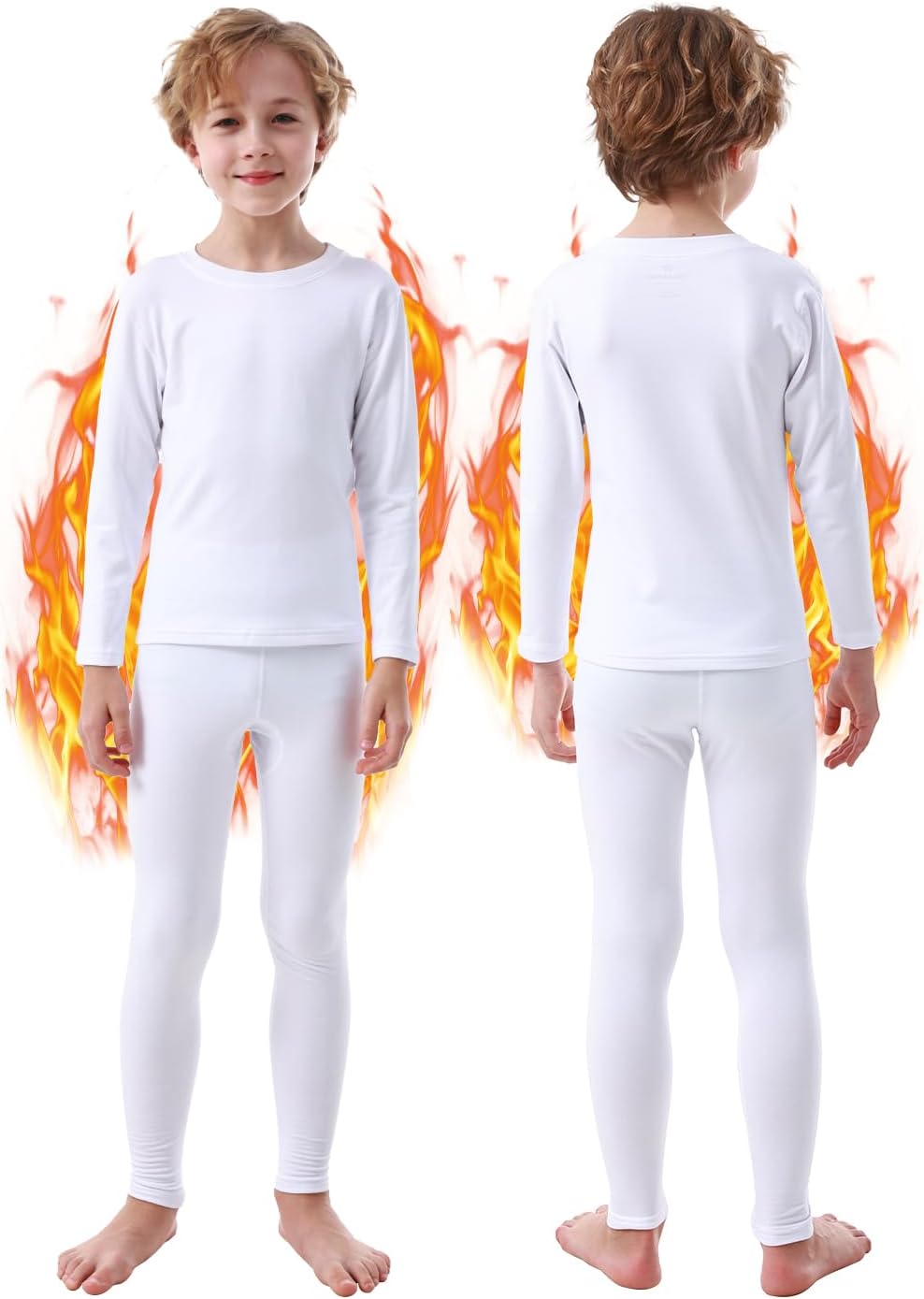 PISIQI Thermal Underwear Set for Boys Long Johns Fleece Lined Set Kids Ultra Soft Base Layer Top Bottom Warm Set for Skiing