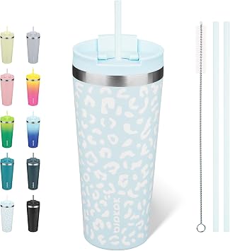 BJPKPK 22oz Tumbler With lid And Straw Stainless Steel Travel Coffee Mug Insulated Tumblers Cups,Light Blue Leopard