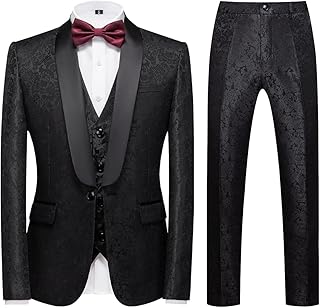 Mens Suits Regular Fit 3 Piece Skinny Tuxedo Blazer Waistcoat Pants Shawl Lapel Paisley Suits Set Men for Wedding