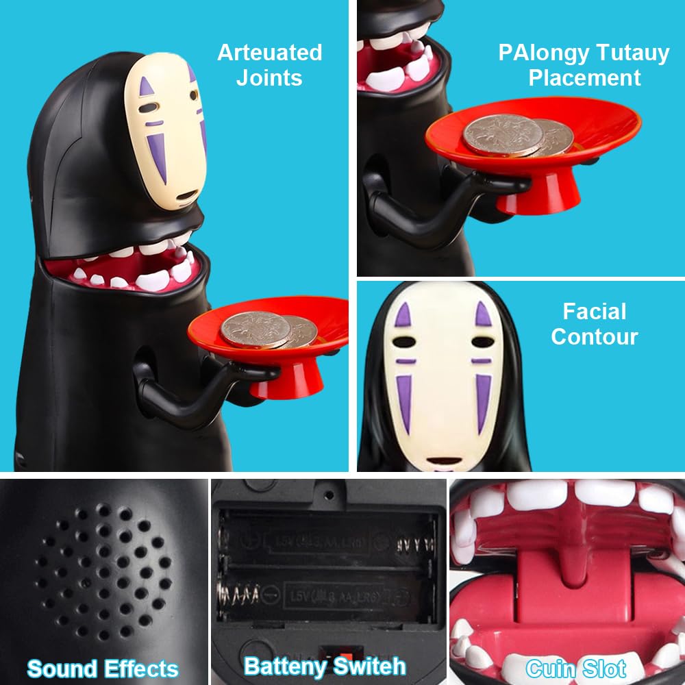 Salvadanaio Maschio Senza Volto Di Cartone Animato, Anime Monete Salvadanaio, Salvadanai per Bambini con Effetti Sonori, Ingoiare Automaticamente le Monete, Movimento Flessibile per Bambini