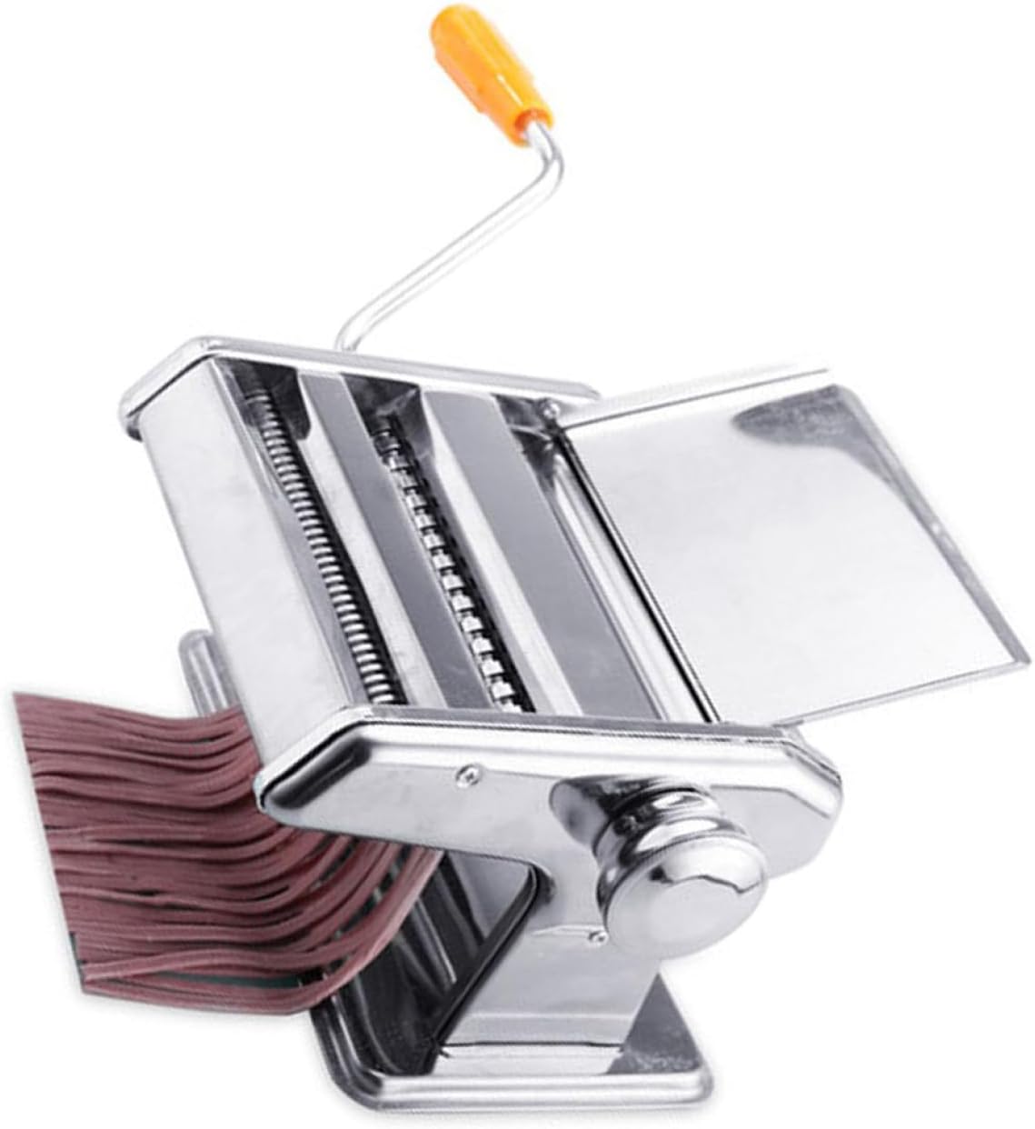 Manual Stainless Steel Pasta Maker Machine with Comfortable Crank Handle for Fresh Spaghetti Lasagna Linguini Tagliatelle Vermicelli Chinese Noodles Compact Handheld Kitchen Tool