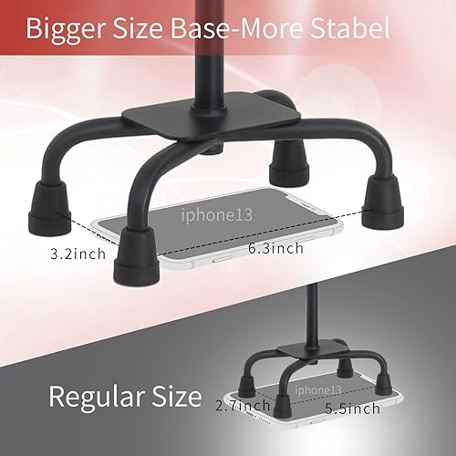 Miniatura 8 de BeneCane Bastón cuádruple con dos luces LED con base grande y mango en T ligero y ajustable, cuatro puntas, resistente para hombres y mujeres (negro