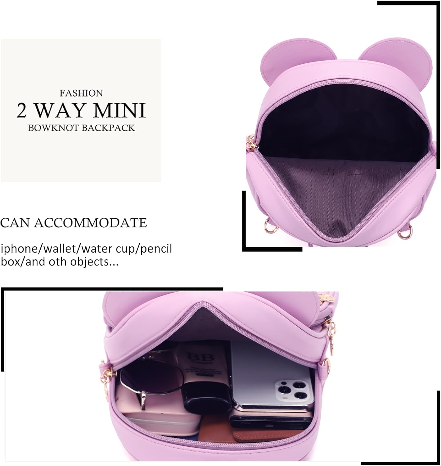 KL928 Girls Mini Backpack Bowknot Polka Dot Cute Small Daypacks Convertible Shoulder Bag Purse for Women - Image 4