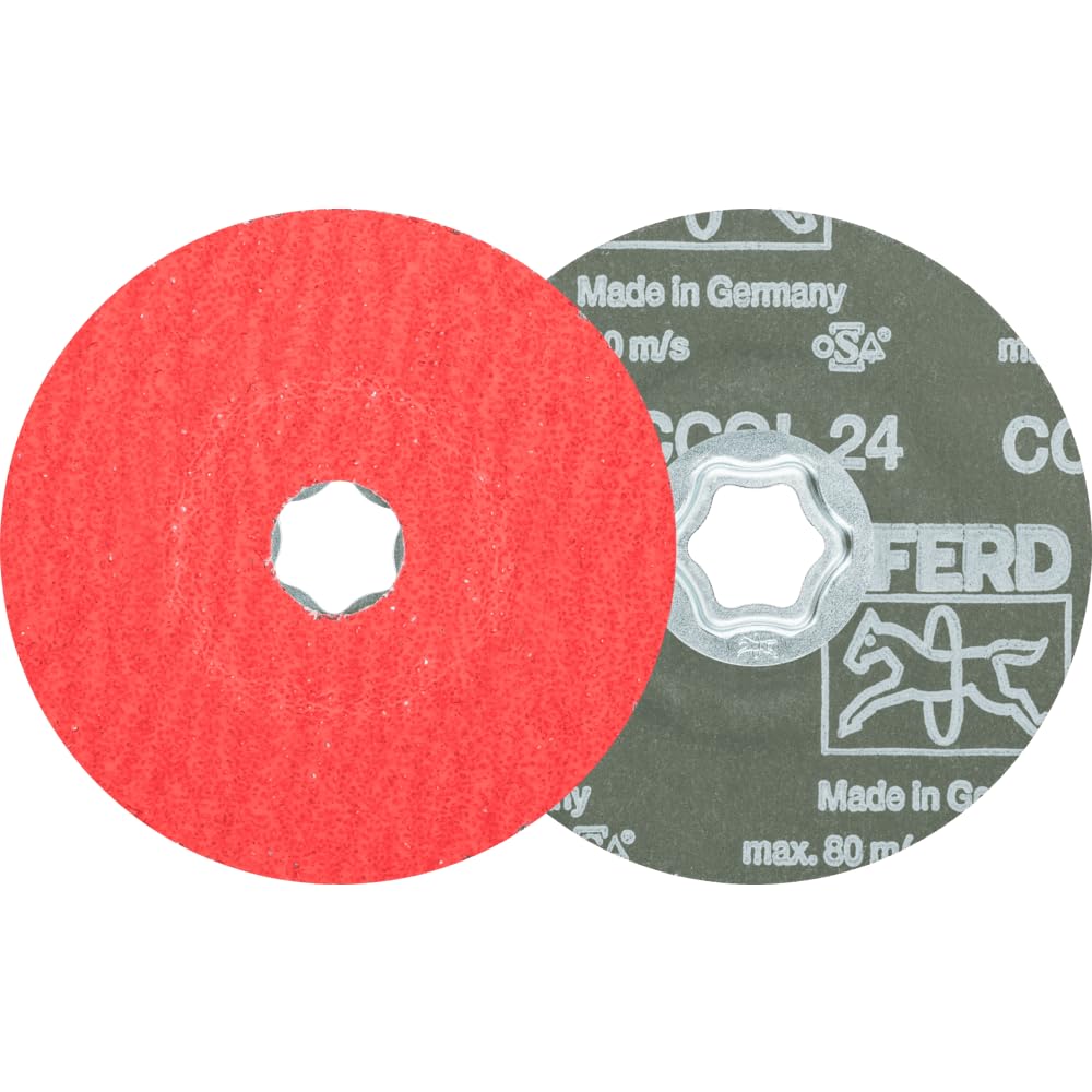 PFERD COMBICLICK® Fibre Disc, 25 pc., 4-1/2 inch Dia., 24 grit, Ceramic Oxide CO-Cool Grain, for Aggressive Grinding with Maximum Stock Removal Rate