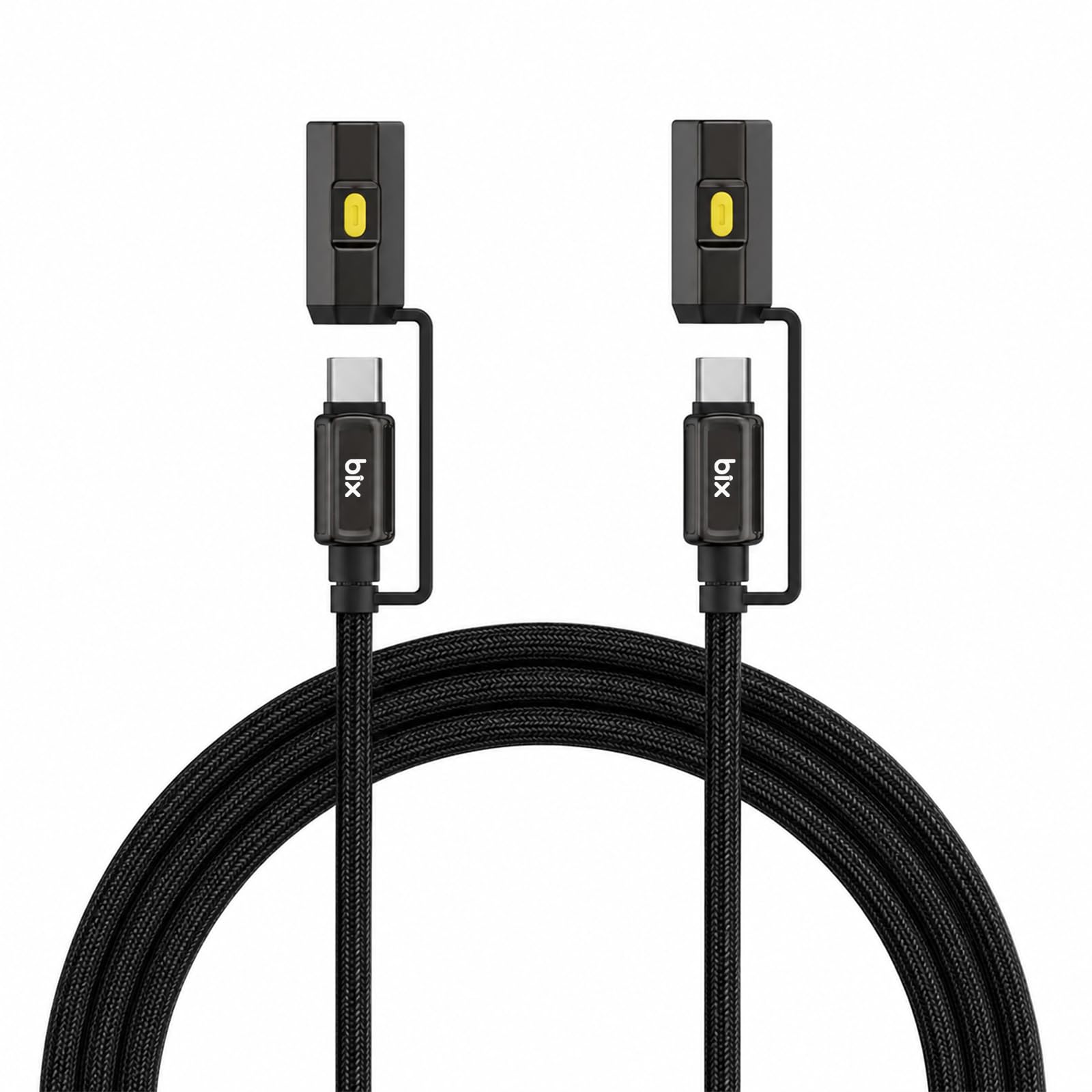 Bix T2IN1C 240W LED Fener ve Alevsiz Çakmak Fonksiyonlu Type-C to Type-C Şarj ve Data Kablosu 1.2 Metre (Siyah)