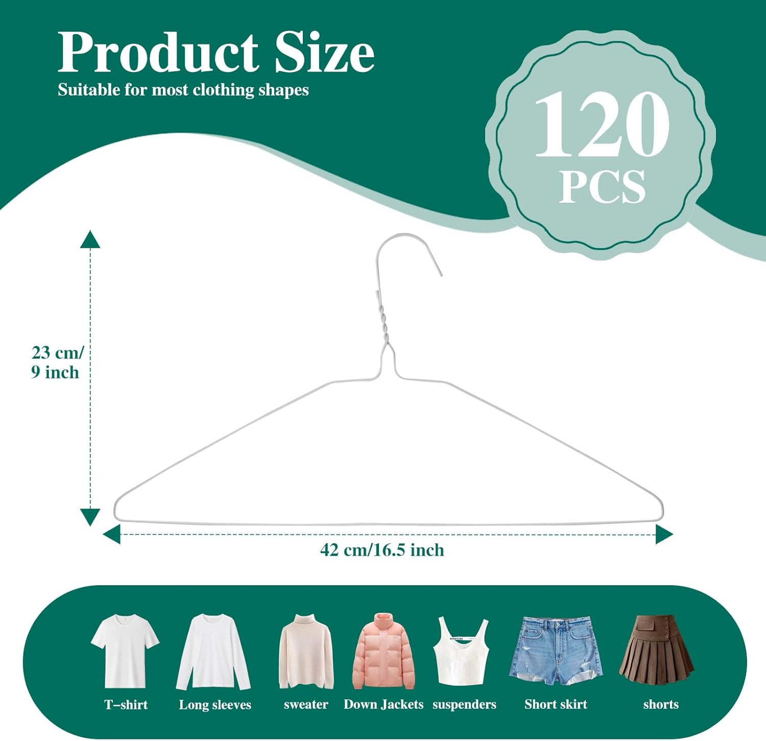 120 Pcs Wire Hangers in Bulk Metal Black White Hangers 16" Dry Cleaner Hanger for Cloth Shirts Coat