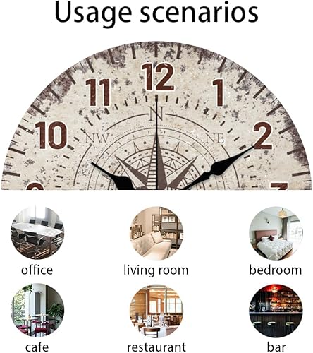 Miniatura 3 de CHGCRAFT Reloj de pared con brújula náutica vintage de 12 pulgadas, reloj de pared de madera silencioso, reloj de pared digital redondo, funciona