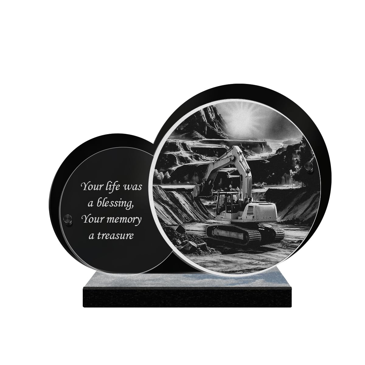 ETERNEL - Personalized Double Circle Memorial Plaque - BTP, Mason, Worker, Construction Machine - Customizable text, laser-engraved memorial plaque for tribute, tombstone, burial, funeral